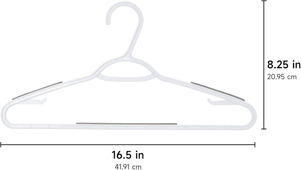 Whitmor Non Slip Hangers, Slim Plastic Clothes Hangers, 10-Pack, Gray