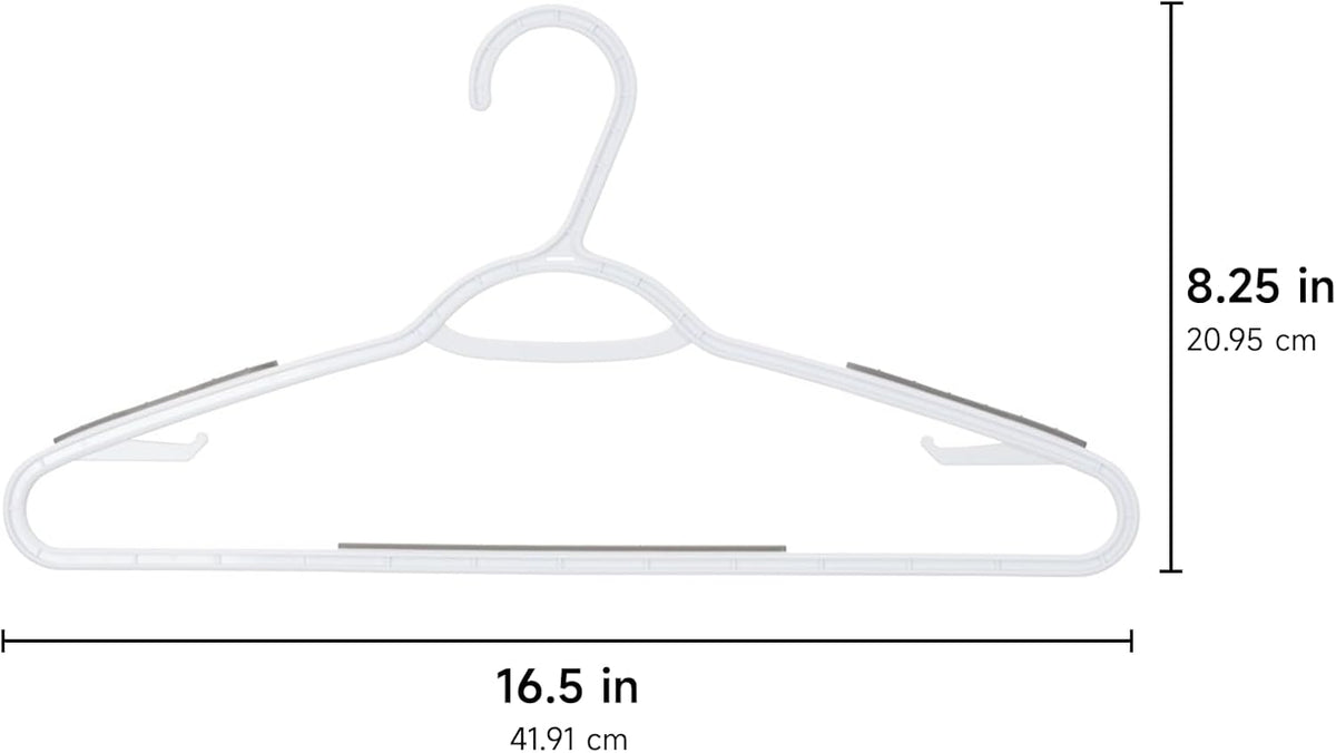 Whitmor Non Slip Hangers, Slim Plastic Clothes Hangers, 10-Pack, Gray