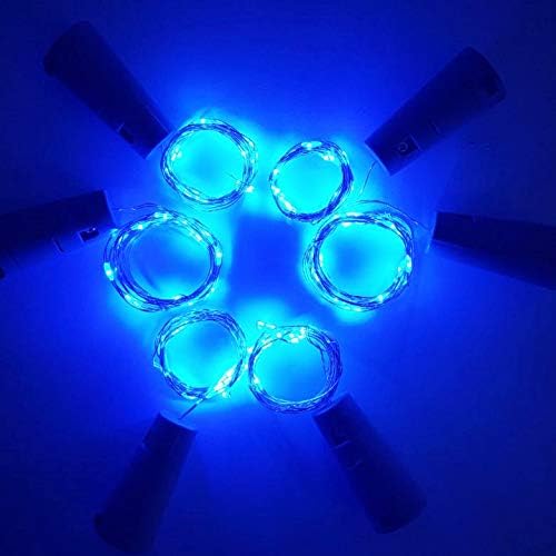 Wine Bottle Lights with Cork, 6 Pack Battery Operated 15 LED Cork Shape Silver Wire Colorful Fairy Mini String Lights for DIY, Party, Decor, Christmas, Halloween,Wedding (Blue)
