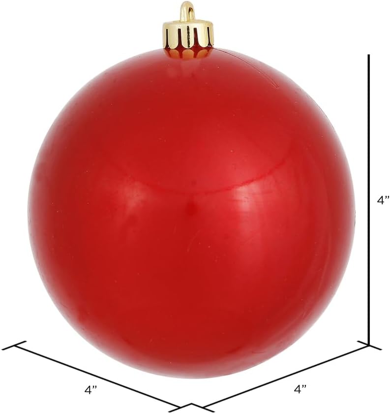 Vickerman 4" Red Christmas Ornaments - Set of 6 Candy Finish Shatterproof Christmas Ball Ornaments, UV Resistant Plastic with Floral Wire Loop for Hanging