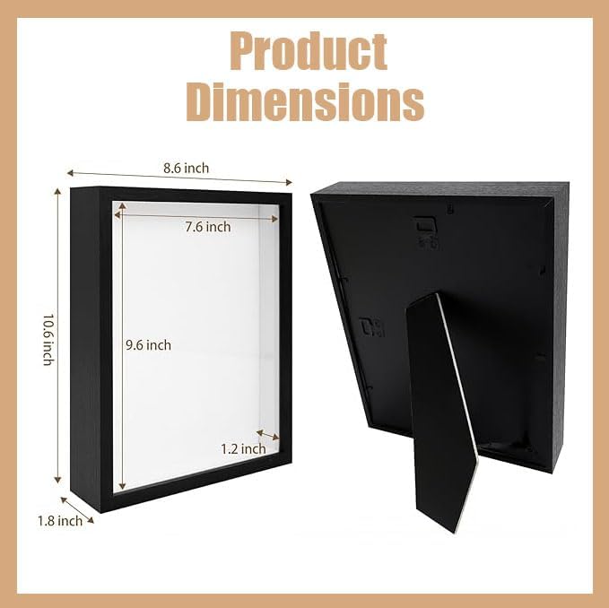 4 Pack Shadow Box Frame Display Cases, 8"x 10" Wood Deep Black Handicrafts Shadowbox Picture Frame for Flowers Jersey Baby Wedding Dress（Black）