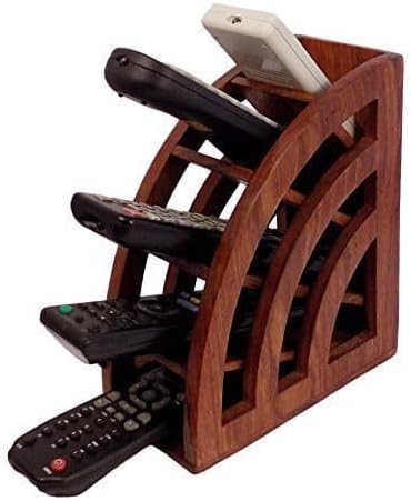 Wooden Remote Control Storage Holder Stand-Floral Engraved Caddy Holder Desktop Organizer Rack Store smart Remote Media Player Remote Table Accessories