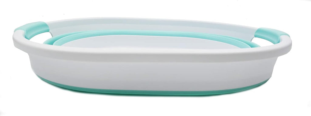 SAMMART 32L (8.4 gallon) Collapsible Plastic Laundry Basket - Foldable Pop Up Storage Container/Organizer - Portable Washing Tub, Water Capacity: 24L (1, White/Lake Green)
