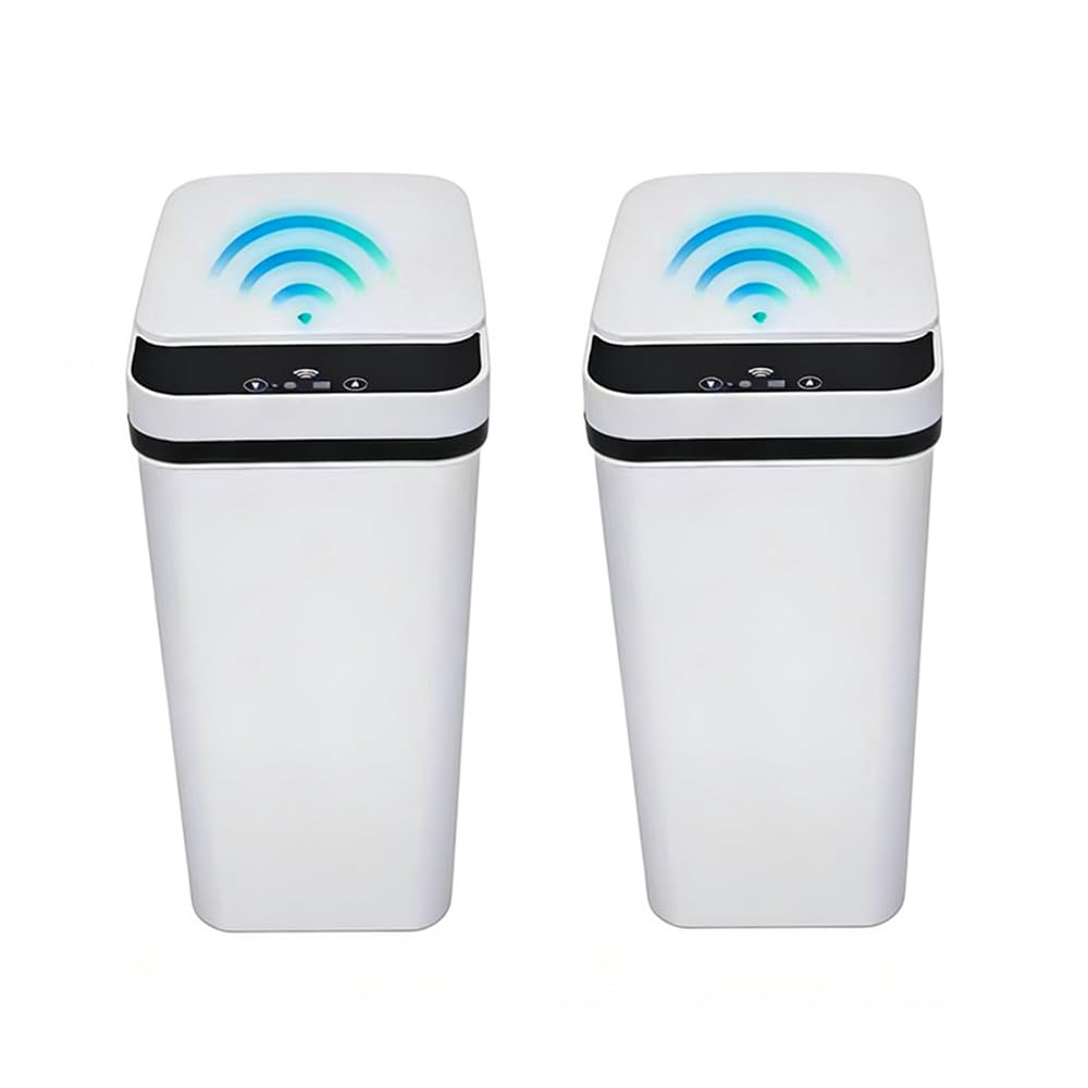 2 Pack Bathroom Trash can,Smart Touchless Bin with Lid(White+White)