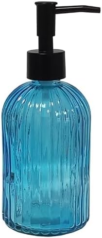 YYTSGG Blue Glass Soap Dispenser Set with Black Pump, 13.5oz