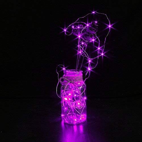 CYLAPEX 6 Pack Fairy Lights Battery Operated 7ft 20 LED Mini String Lights Silver Wire Firefly Starry Moon Twinkle Lights for Halloween Mason Jars Party Christmas Centerpiece Table Decorations, Purple