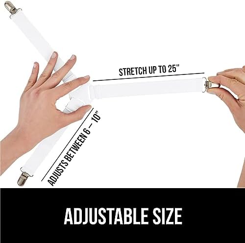 Gorilla Grip Original Mattress Slide Stopper and Gripper and Nonslip Bed Sheet Straps 4 Pack, Mattress Gripper Size Queen, Easy Trim, Sheet Straps in White, Easy Install, 2 Item Bundle