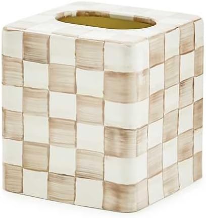MACKENZIE-CHILDS Enamel Tissue-Box Cover, Brown-and-White Mocha Check