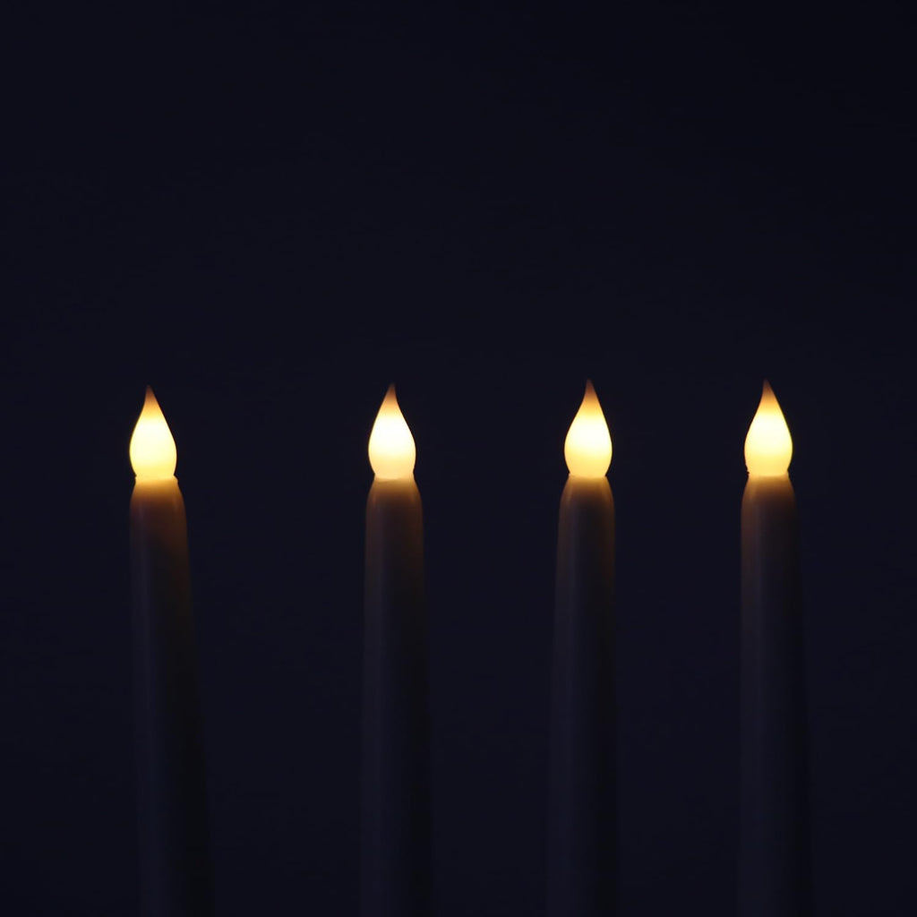 Ivory 10.8" Flameless Taper Candles with Timer, Battery Operated Dinner Candles, Smooth Wax Finish, Warm White LED, Remote & Batteries Included - Set of 4