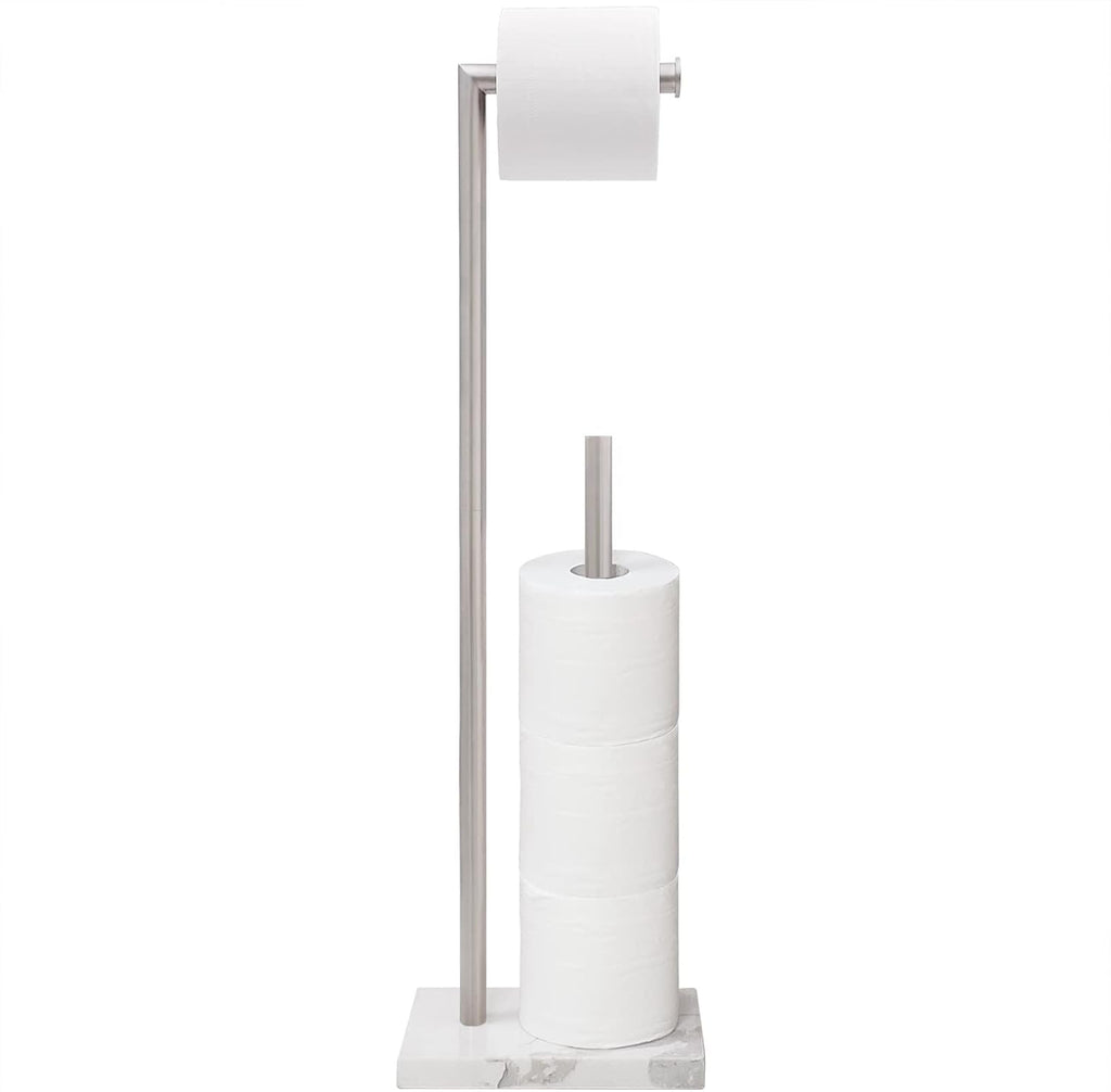Gzila Free Standing Toilet Paper Holder Stand with Reserve, Heavy Weighted Marble Base Design, Bathroom Stands Tissue Rolls Holder, 304 Stainless Steel Brushed Nickel