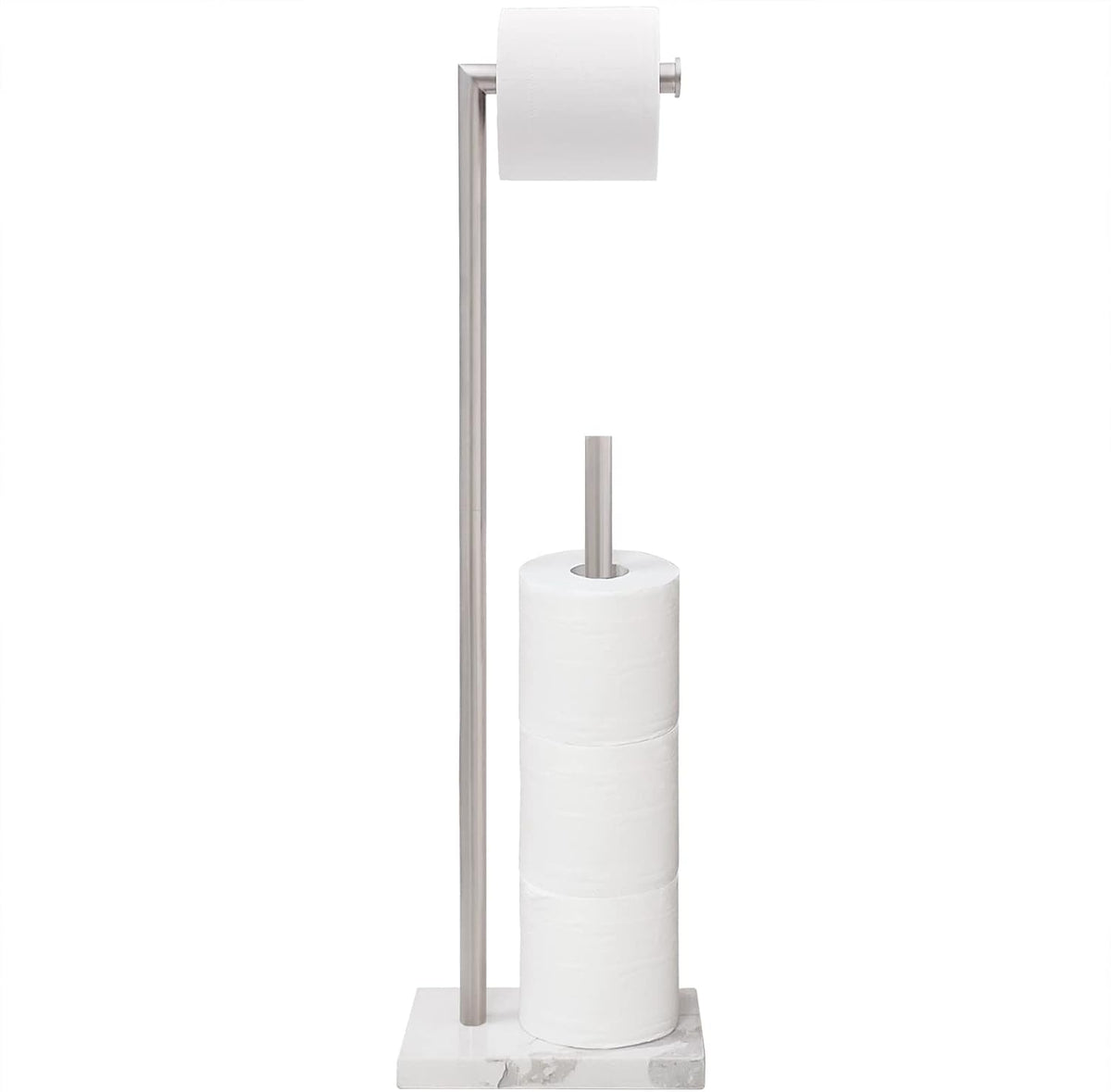 Gzila Free Standing Toilet Paper Holder Stand with Reserve, Heavy Weighted Marble Base Design, Bathroom Stands Tissue Rolls Holder, 304 Stainless Steel Brushed Nickel