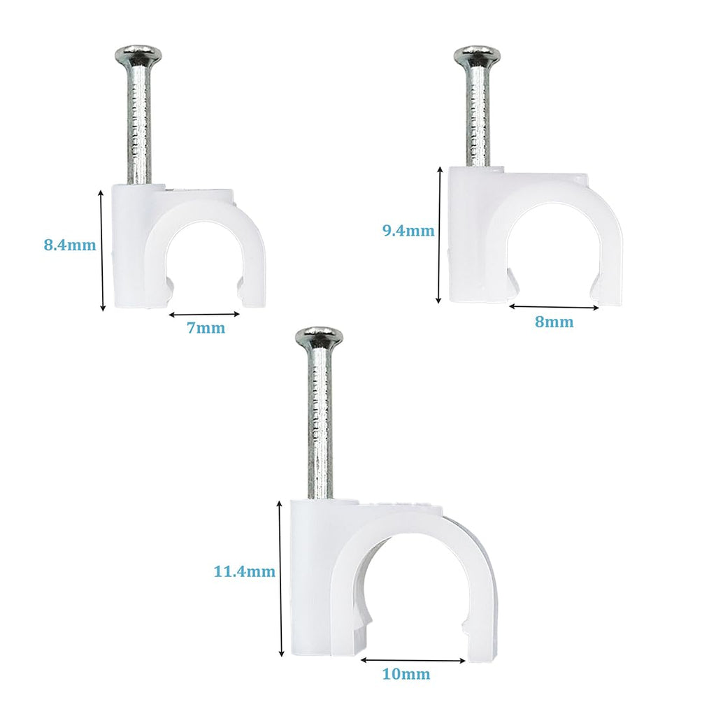 HS Cable Clips 8mm with Steel Nail 200 Pieces White,Ethernet Management U Shaped Wire Cord Staples Hooks for Outdoor Wall,Coax Cat7 RG8 Cable Extension Fasteners