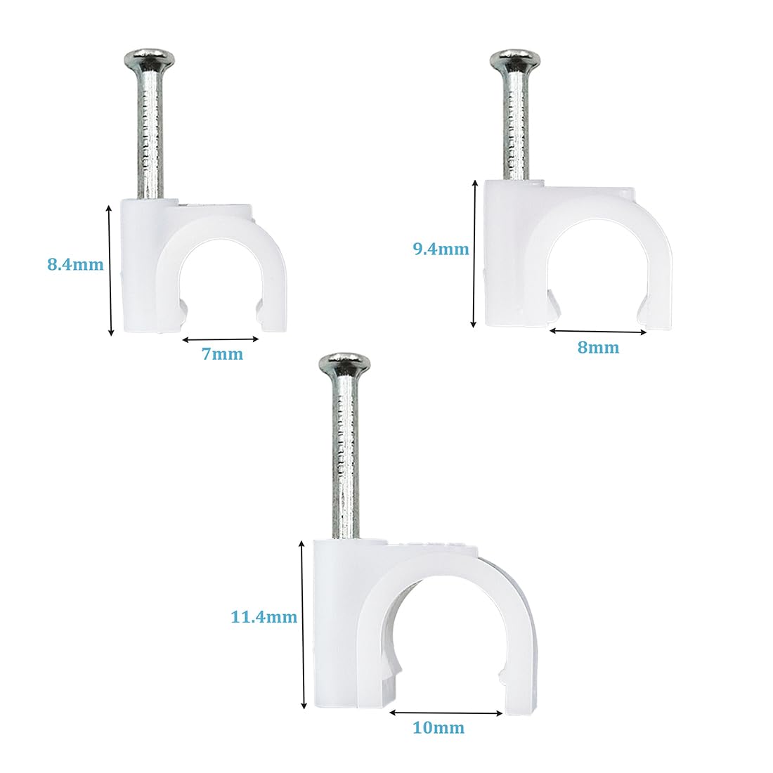 HS Cable Clips 8mm with Steel Nail 200 Pieces White,Ethernet Management U Shaped Wire Cord Staples Hooks for Outdoor Wall,Coax Cat7 RG8 Cable Extension Fasteners