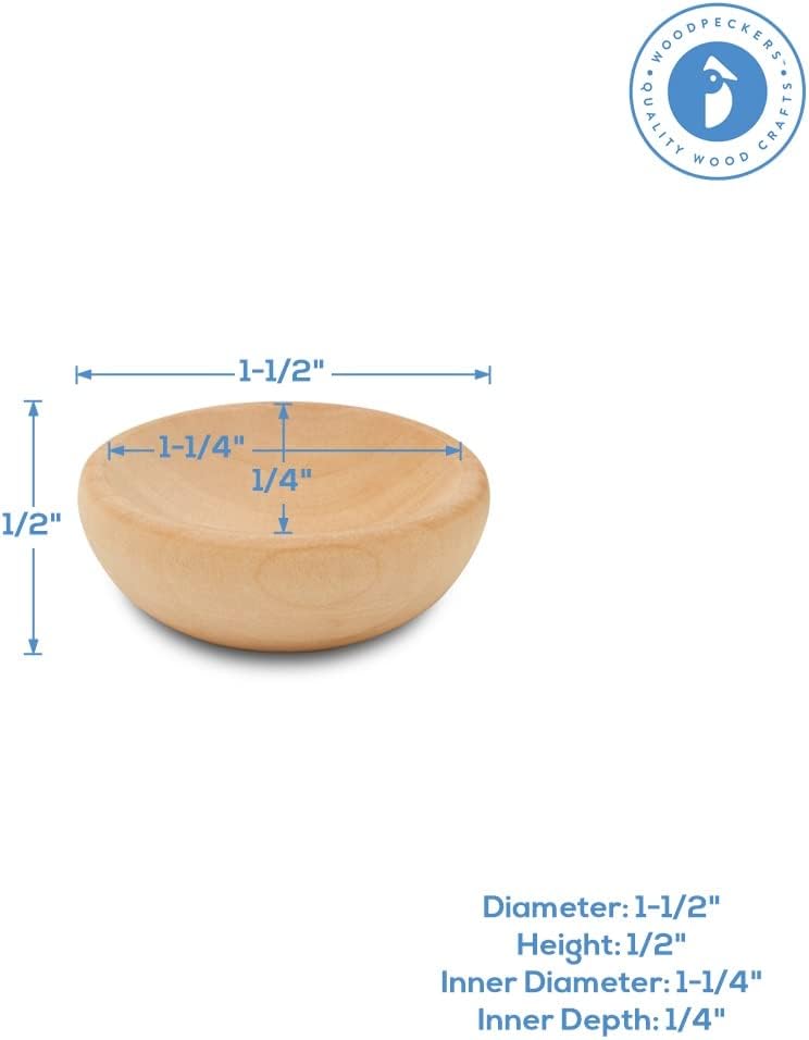 Woodpeckers Mini Wooden Bowl 1-1/2", Pack of 50 Small Wooden Bowls for Charcuterie and Decorating Wooden Sorting and Stacking Bowl