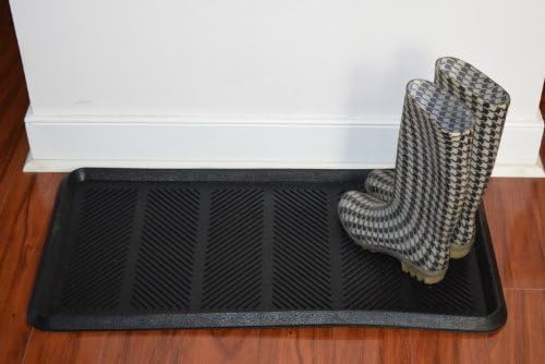 Kempf Large Rubber Boot Tray, 16" x 32", Heavy-Duty Waterproof Shoe/Boot Tray for Entryway, Multi-Purpose for Pet Bowls & Plants, Recycled Rubber
