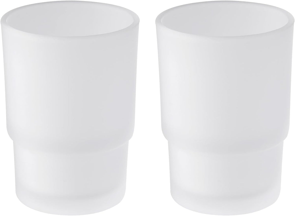 Angle Simple Frosted Glass Bathroom Tumbler, Toothbrush Cup, 2 Pack