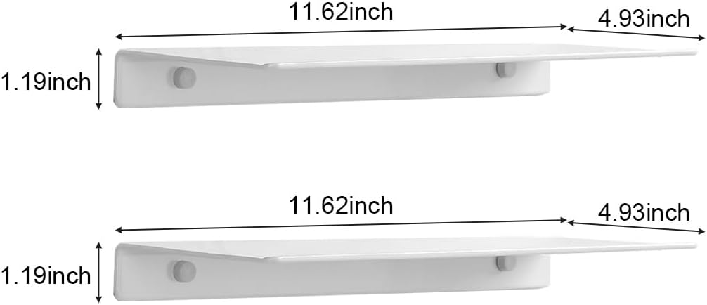 Modern Floating Shelf Wall Mounted Heavy Duty for Living Room Bedroom Bathroom, 12 Inch, White, 2 Pack