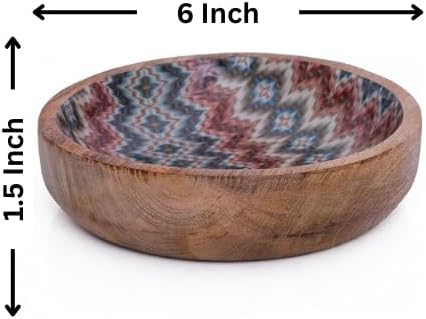 Handmade Wooden Snack Serving & Key Bowl, Decorative Countertop, 6 Inches