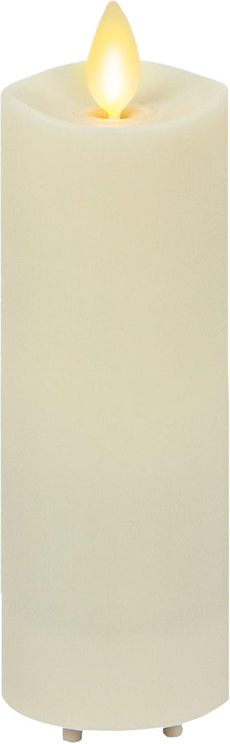 Luminara Outdoor Slim Pillar Flameless LED Candle, Ivory 2" x 6.5", Moving Flame Weather Resistant Timer Ready Battery Operated Safe Melted Edge