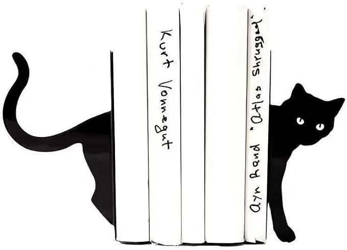 Cat Bookends, Unique Black Decorative Cat Bookends, Heavy Duty Book Holder, Ideal Cat Desk Accessories for Home and Office Decor