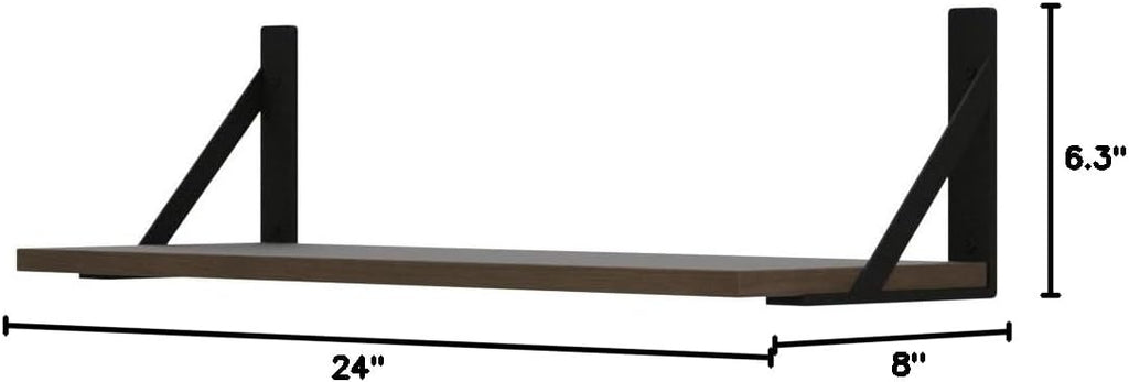 Forbena 24 Inch Long Floating Shelves for Wall Set of 3, Wooden Wall Bookshelf for Bedroom, Large Rustic Wood Hanging Book Shelves for Living Room Plants Kitchen Office Closet Storage (Dark Brown)