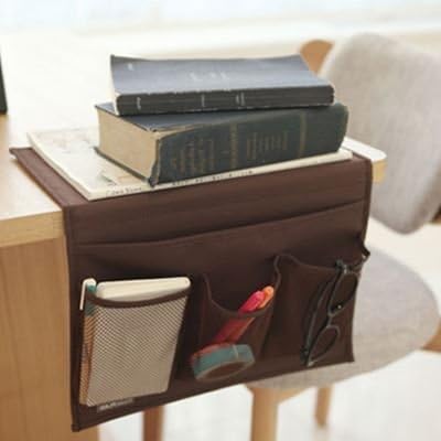 Bedside Storage Organizer with 4 Pockets, Bedside Caddy, Table Cabinet Storage Organizer for TV Remote Control, Phones, Magazines, Tablets, Accessories, Brown