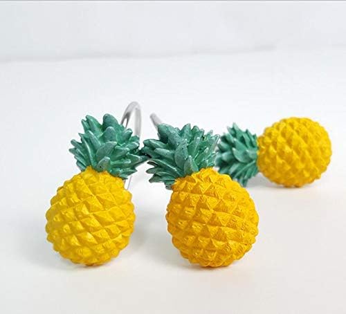 Chictie Yellow Pineapple Shower Curtain Hooks Set of 12,Cute Fruit Design Stainless Steel Shower Hooks Decorative Hanger Rings Rust Resistant for Bathroom Kids Room Fashion Home Decor