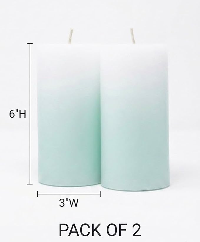 Ombre Gradation Pillar Candles by Modern Candle Design Hand Poured in the USA Set of 2 Unscented (Turquoise, 3 x 6)