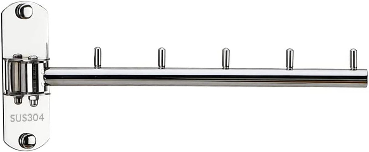 Folding Wall Mounted Clothes Hanger Rack with Swing Arm Stainless Steel Heavy Duty Coat Hook for Bathroom, Bedroom, Laundry Room- Silver