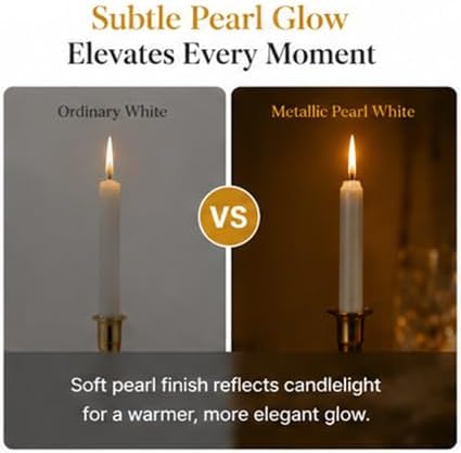 Metallic Pearl White Taper Candles for Wedding Table Centerpieces