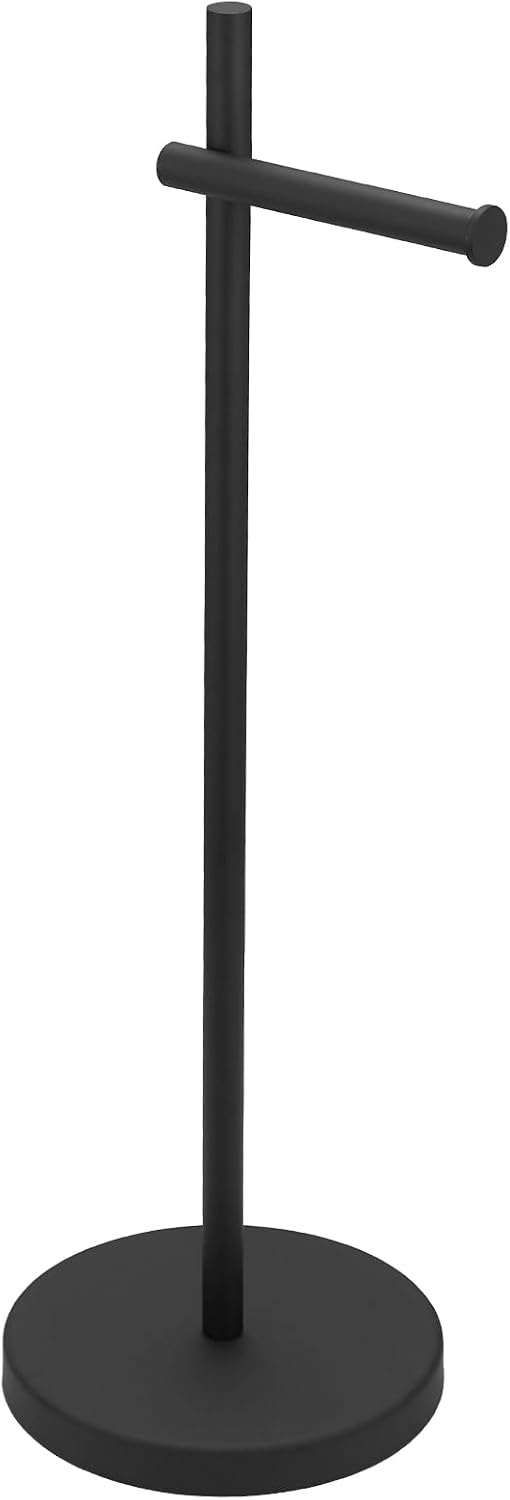 BWE Black Free Standing Toilet Paper Holder for Bathroom Tissue Storage