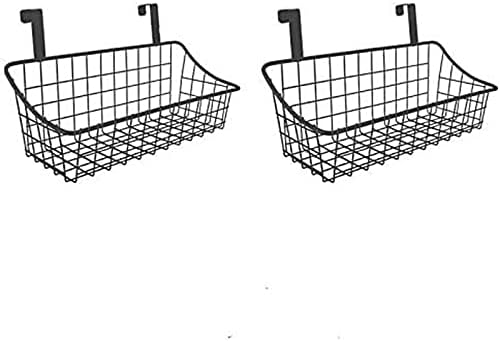 Wire Storage Basket No Drilling Wall Hanging Baskets with Adhesive for Kitchen, Bathroom, Bedroom Storage 2 Pack Black