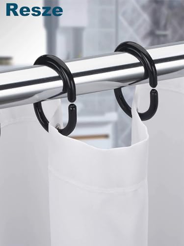 Resze 24 PCS Shower Curtain Rings,Plastic Black Shower Curtain Hooks,C-Shaped Rings Hook Hanger Bathroom Shower Window Rod (Pack of 3)