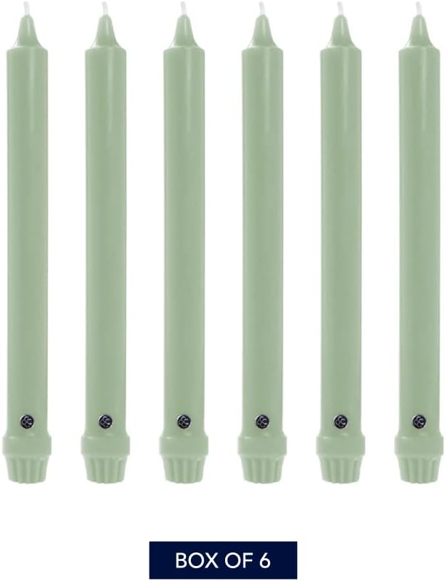 Colonial Candle Unscented Taper Candle, Classic Collection, Green, 10 in, Pack of 6 Candlesticks - Up to 8 Hours Burn