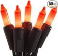 Orange Halloween Lights Black Wire - 50 Count - 11 Ft - Static and Flashing