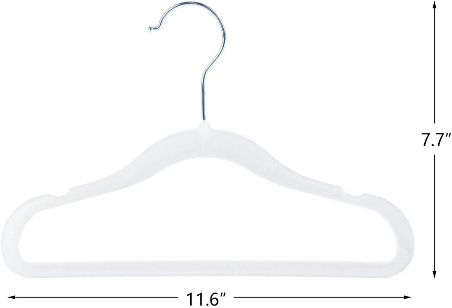Finnhomy Non-Slip Clothes Hangers for Baby and Kids 30-Pack Velvet Hangers with 10 Finger Clips, White