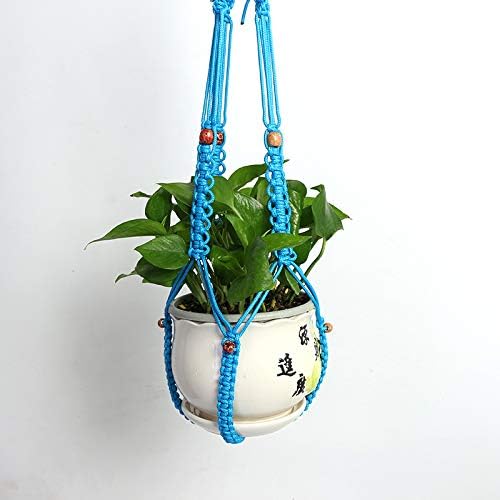 LANGUGU Macrame Plant Hanger with Metal Ring Wall Hanging Planter Basket for Indoor Outdoor Flower Pot Plant Holder Wall Art Vintage-Inspired Home Decor, Nylon Rope Beads, 4 Legs 37 inch (Yellow)