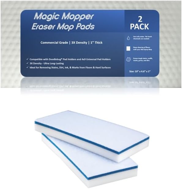 4610 Eraser Pads 4.5" x 10" Melamine Mop Sponges, 2 Pack