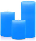 Set of 3 Different Size Light Blue Pillar Candles, Unscented Dripless 2.75x3, 2.75x4, 2.75x6 Inch Long Lasting Cylinder Wax Candles for Home Power Outage Dinner Table Decoration