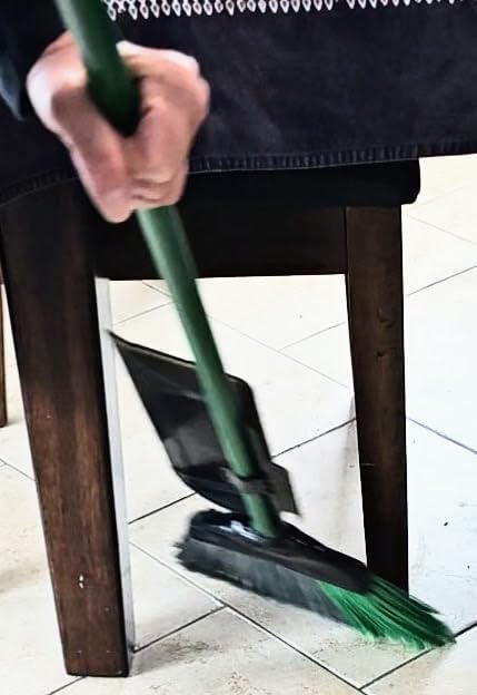 The BROOM BUDDY: A A Minimalist Dustpan. Snaps on, Stays on. A Small, Convenient, Lightweight Dustpan, Designed to Ride Along While Sweeping.