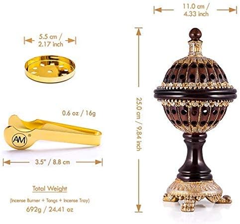 AM Luxury Globe Incense Burner - Bakhoor Cone Holders | Frankincense Charcoal Burner | Mabkhara | for Office & Spiritual Décor (Black)