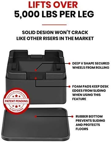 iPrimio Bed Risers 2" Lift, for Sofa and Desk, Square V Base, Black, 6 Pack