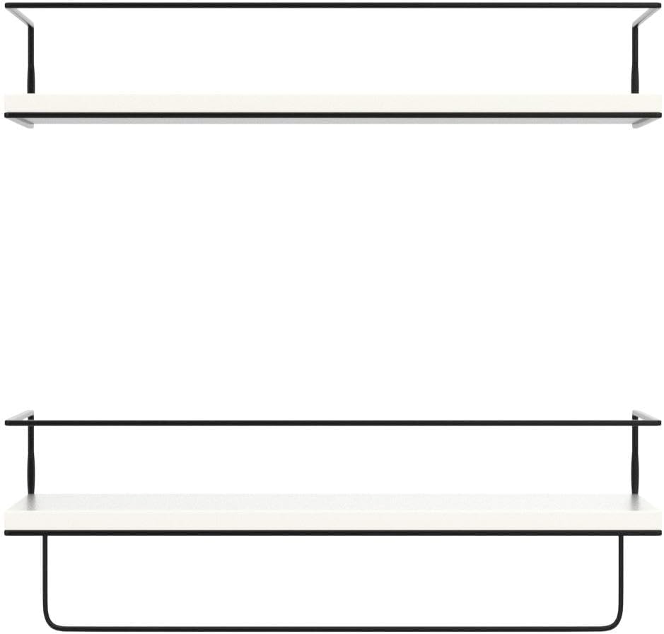 Shario White Floating Shelves - Set of 2, Wall Mounted Hanging Shelves with Black Towel Rack, Decorative Storage Shelves for Bathroom, Kitchen, Living Room & Bedroom (Modern White, 15.7 Inches)