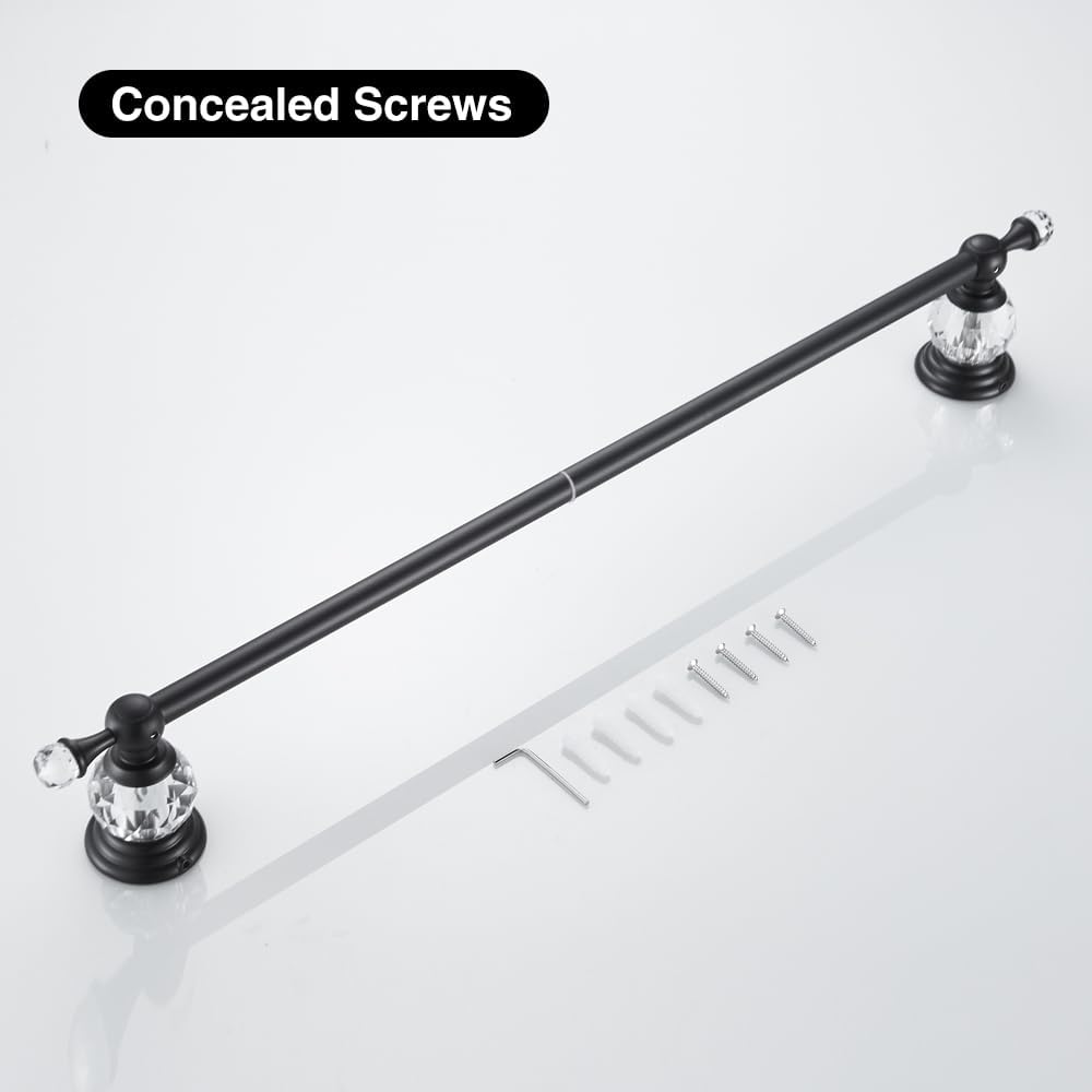 Crystal Black Towel Bar, Adjustable Bathroom Towel Holder Bar, Matte Black Single Towel Rack Hanger Home Towel Holder Rod for Bathroom Wall Mounted Bathroom Accessory