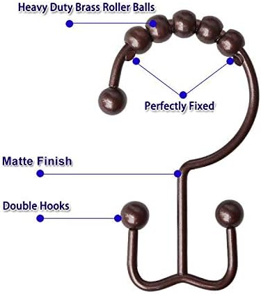 Shower Curtain Hooks Rings for Bathroom, 12PCS Stainless Steel Metal Rust Resistant Balance Sliding Double Curtain Hooks (Bronze)
