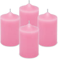 Set of 4 2x3 Inch Pink Pillar Candles, Small Unscented Dripless Solid Pastel Colored Cylinder Column Candles for Home Party Holiday Dinner Table - 24 Hour Burning Time