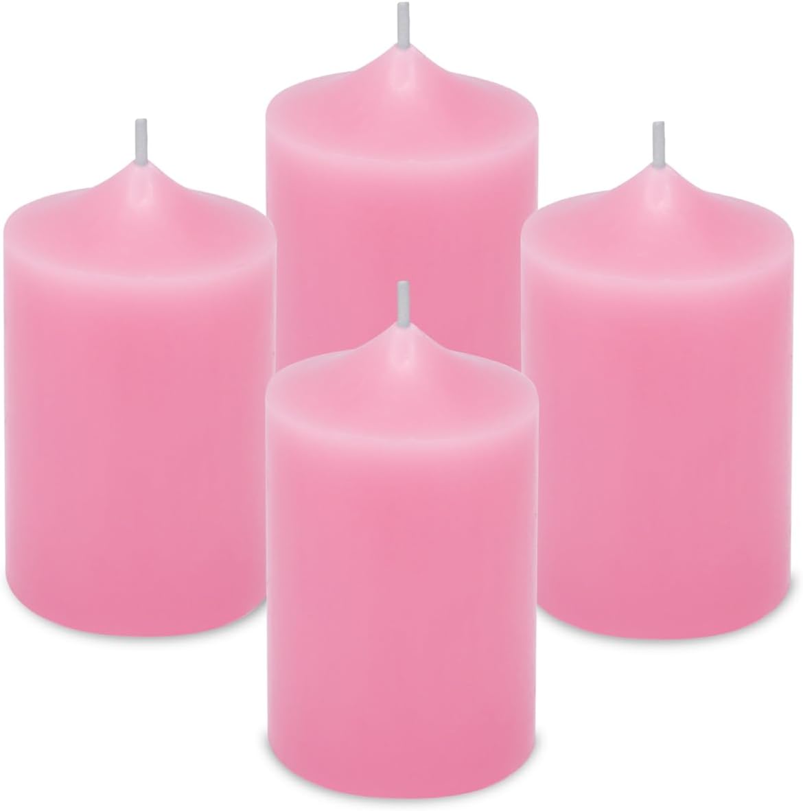 Set of 4 2x3 Inch Pink Pillar Candles, Small Unscented Dripless Solid Pastel Colored Cylinder Column Candles for Home Party Holiday Dinner Table - 24 Hour Burning Time