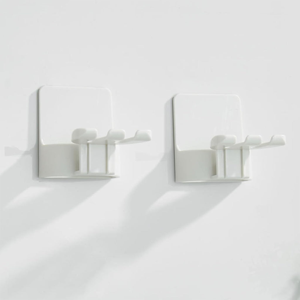 2 PCS Self-Adhesive Toothbrush Holders Wall Mounted, Water Proof Toothbrush Hook, 3 in 1 with Toothbrush Hanger Toothpaste Holder and Gargle Cup Holder for Bathroom Shower (White)