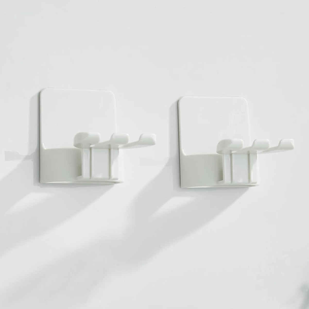 2 PCS Self-Adhesive Toothbrush Holders Wall Mounted, Water Proof Toothbrush Hook, 3 in 1 with Toothbrush Hanger Toothpaste Holder and Gargle Cup Holder for Bathroom Shower (White)