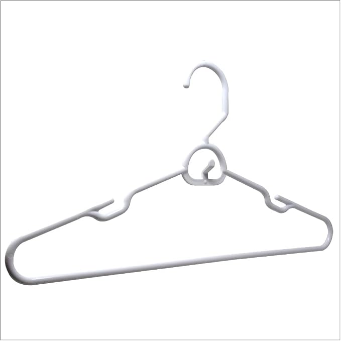Heavy-Duty Tubular Plastic Hangers with Attachable Hook – White, Space-Saving Design (6-Pack)